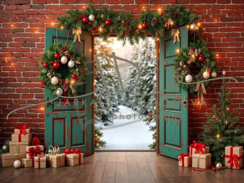 Fotopozadí - Vánoční dveře zelené 1