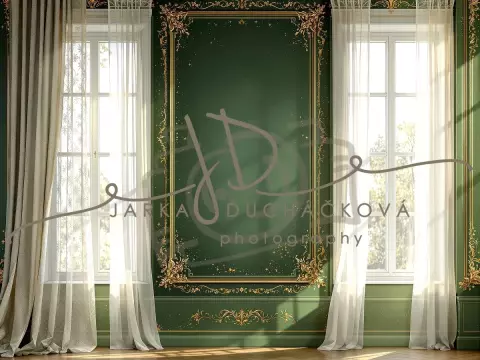 Fotopozadí - Stěna s okny zelená 10