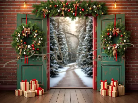 Fotopozadí - Vánoční dveře zelené 10