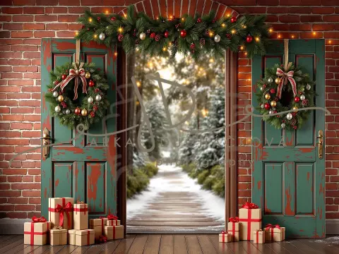 Fotopozadí - Vánoční dveře zelené 11