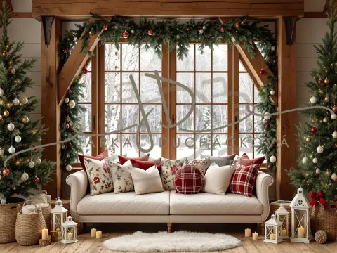 Fotopozadí - Vánoční pohovka pod oknem 12 Fotopozadí - Vánoční pohovka pod oknem 12