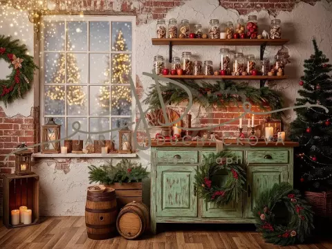 Fotopozadí - Vánoční retro kuchyň farmářská 12 Fotopozadí - Vánoční retro kuchyň farmářská 12