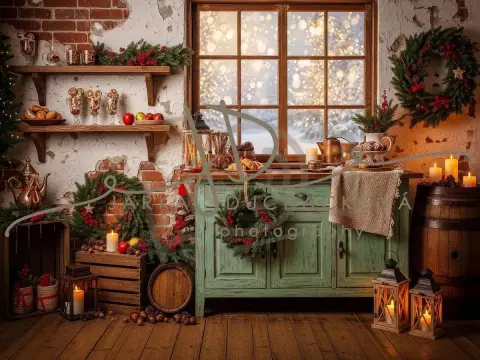 Fotopozadí - Vánoční retro kuchyň farmářská 13 Fotopozadí - Vánoční retro kuchyň farmářská 13