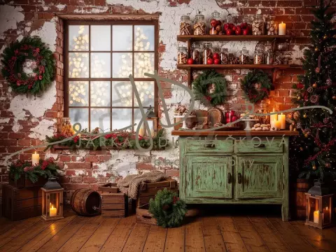 Fotopozadí - Vánoční retro kuchyň farmářská 14 Fotopozadí - Vánoční retro kuchyň farmářská 14