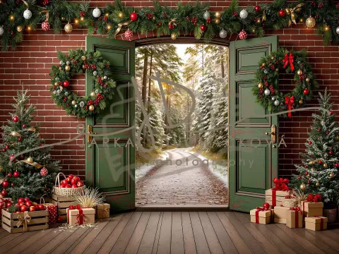 Fotopozadí - Vánoční dveře zelené 14 Fotopozadí - Vánoční dveře zelené 14