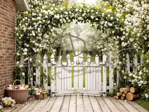 Fotopozadí - Jarní terasa s plotem 15 Fotopozadí - Jarní terasa s plotem 15