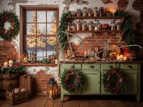 Fotopozadí - Vánoční retro kuchyň farmářská 15 Fotopozadí - Vánoční retro kuchyň farmářská 15