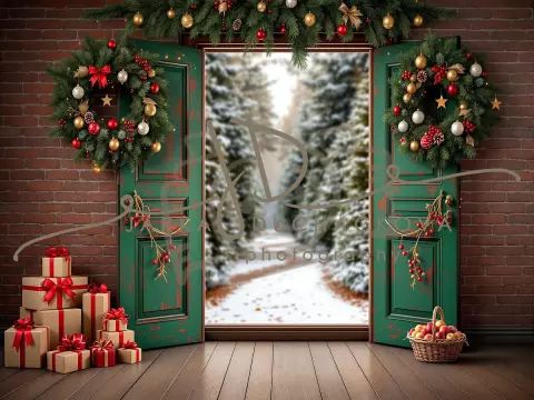 Fotopozadí - Vánoční dveře zelené 15 Fotopozadí - Vánoční dveře zelené 15