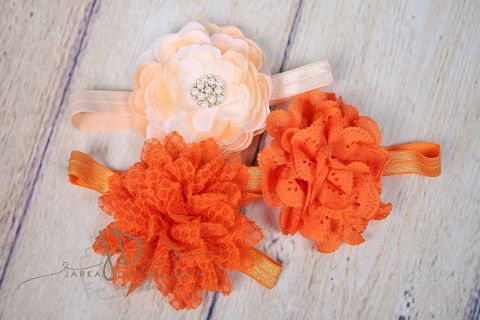 Čelenka pružná zdobená - oranžová s velkou květinou