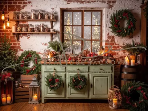 Fotopozadí - Vánoční retro kuchyň farmářská 16 Fotopozadí - Vánoční retro kuchyň farmářská 16