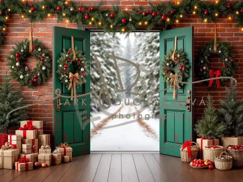 Fotopozadí - Vánoční dveře zelené 16 Fotopozadí - Vánoční dveře zelené 16