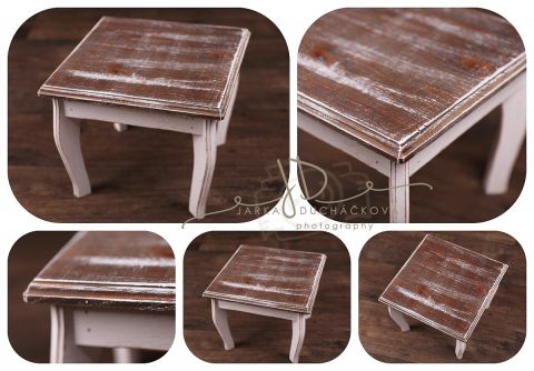Stolek / stolička - dortový podnos - ořech patina s bílou