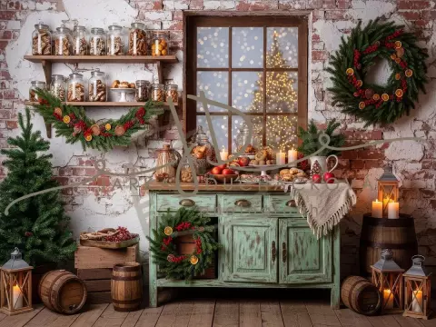 Fotopozadí - Vánoční retro kuchyň farmářská 17 Fotopozadí - Vánoční retro kuchyň farmářská 17