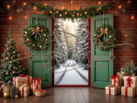 Fotopozadí - Vánoční dveře zelené 17 Fotopozadí - Vánoční dveře zelené 17