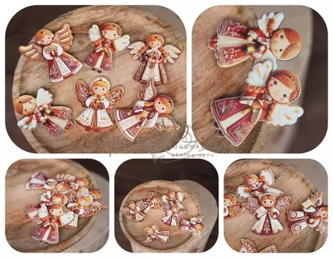 Ozdoby dřevěné - Andílci - sada 3ks