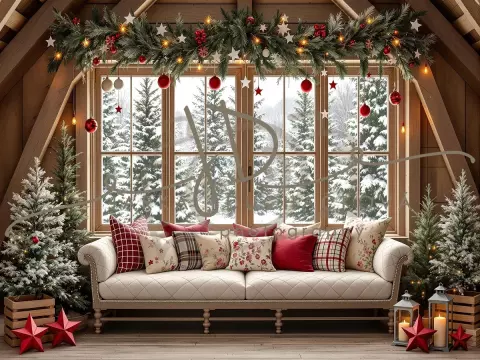 Fotopozadí - Vánoční pohovka pod oknem 2 Fotopozadí - Vánoční pohovka pod oknem 2