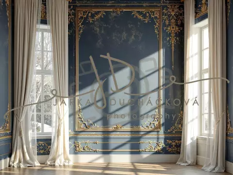 Fotopozadí - Stěna s okny modrá 2