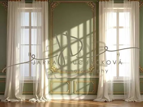 Fotopozadí - Stěna s okny zelená 2