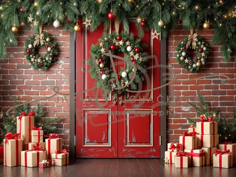 Fotopozadí - Vánoční dveře červené 2