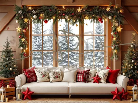 Fotopozadí - Vánoční pohovka pod oknem 3