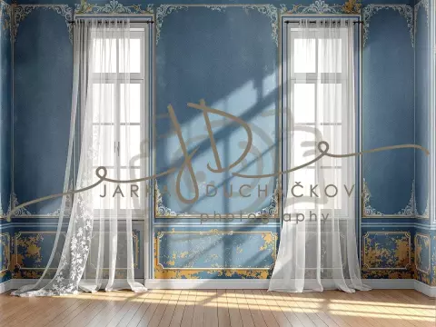 Fotopozadí - Stěna s okny modrá 4