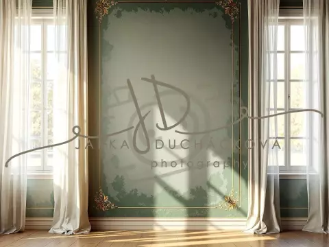 Fotopozadí - Stěna s okny zelená 4 Fotopozadí - Stěna s okny zelená 4