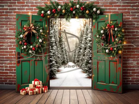 Fotopozadí - Vánoční dveře zelené 4