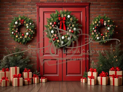 Fotopozadí - Vánoční dveře červené 5 Fotopozadí - Vánoční dveře červené 5