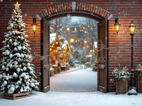 Fotopozadí - Vánoční večerní venkovní scéna 5 Fotopozadí - Vánoční večerní venkovní scéna 5