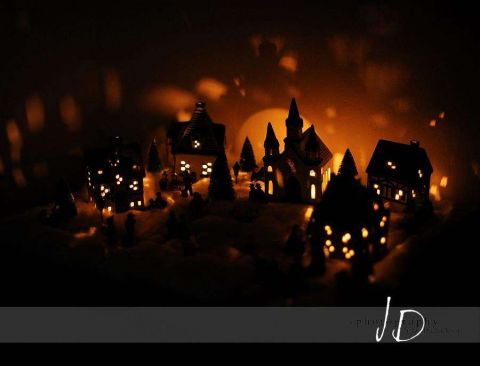 Fotopozadí - vánoční světýlka - vesnička