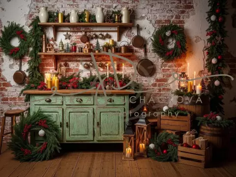 Fotopozadí - Vánoční retro kuchyň farmářská 6 Fotopozadí - Vánoční retro kuchyň farmářská 6