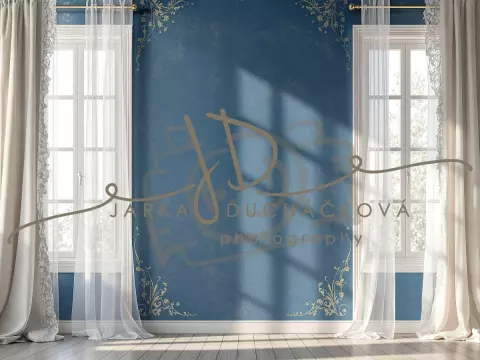 Fotopozadí - Stěna s okny modrá 6