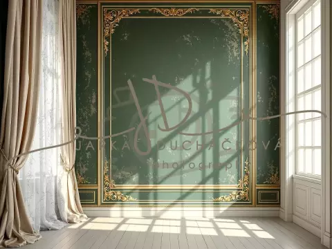 Fotopozadí - Stěna s okny zelená 6