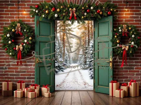 Fotopozadí - Vánoční dveře zelené 6
