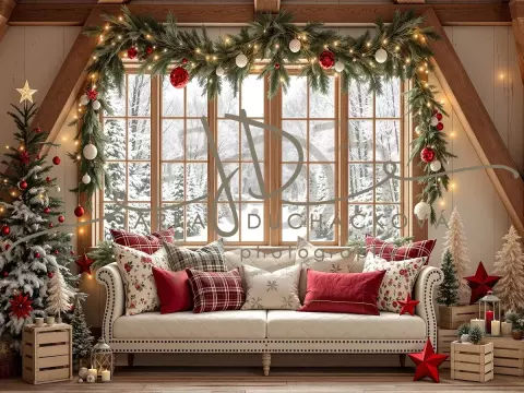 Fotopozadí - Vánoční pohovka pod oknem 7 Fotopozadí - Vánoční pohovka pod oknem 7