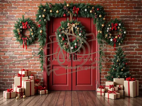 Fotopozadí - Vánoční dveře červené 7 Fotopozadí - Vánoční dveře červené 7
