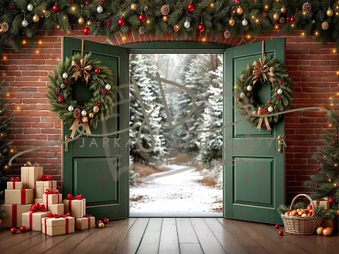 Fotopozadí - Vánoční dveře zelené 7