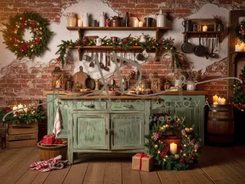 Fotopozadí - Vánoční retro kuchyň farmářská 8 Fotopozadí - Vánoční retro kuchyň farmářská 8