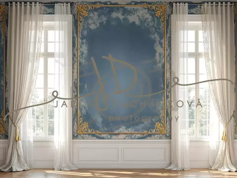 Fotopozadí - Stěna s okny modrá 8