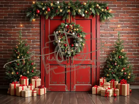 Fotopozadí - Vánoční dveře červené 8