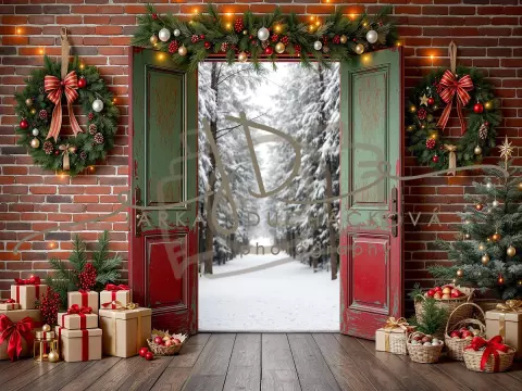Fotopozadí - Vánoční dveře zelené 8 Fotopozadí - Vánoční dveře zelené 8