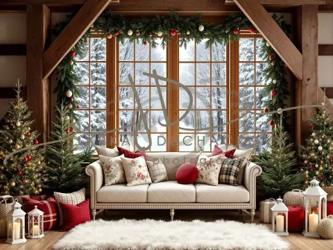 Fotopozadí - Vánoční pohovka pod oknem 9 Fotopozadí - Vánoční pohovka pod oknem 9