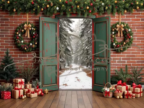 Fotopozadí - Vánoční dveře zelené 9 Fotopozadí - Vánoční dveře zelené 9