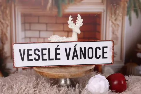 Tabulka plechová 30x10cm - bílá Veselé Vánoce Tabulka plechová 30x10cm - bílá Veselé Vánoce