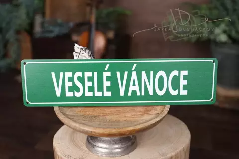 Tabulka plechová zelená Veselé Vánoce 30x10cm