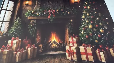Vinyl bílý PODLAHA/POZADÍ 400x265cm + zadní strana nekvalitní potisk vánočního vzoru - EXTRA SLEVA