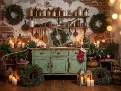 Fotopozadí - Vánoční retro kuchyň farmářská 1