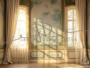 Fotopozadí - Stěna s okny zelená 1