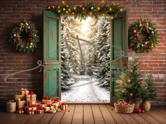Fotopozadí - Vánoční dveře zelené 12