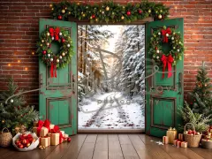 Fotopozadí - Vánoční dveře zelené 13